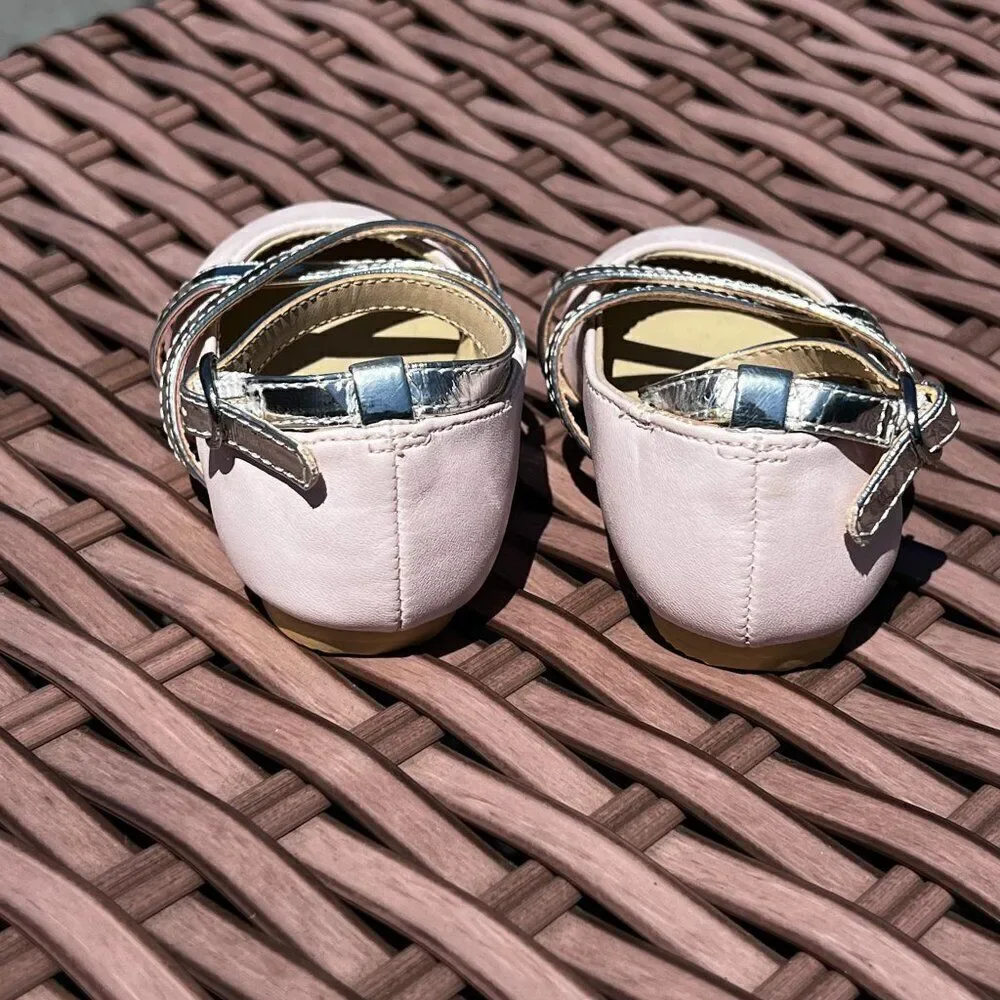 Janie & Jack Baby Silver and Pink Mary Jane Flats Dress Shoes Size 3, 18M
